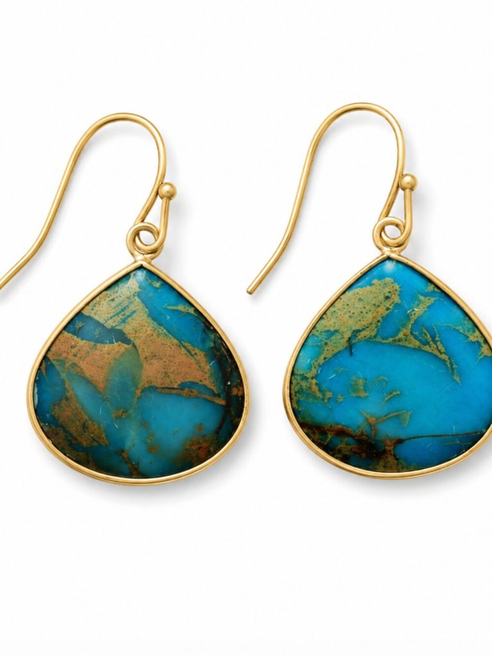 NWT Gold Teardrop Earrings with Turquoise-Style Stone